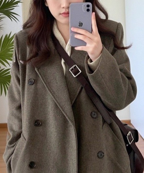LUCPY（ラクピー）の「ダブルブレスト ロングチェスターコート（その他アウター・レディース・グレー/ブラック・X-LARGE/LARGE/MEDIUM/SMALL）」の4枚目の写真