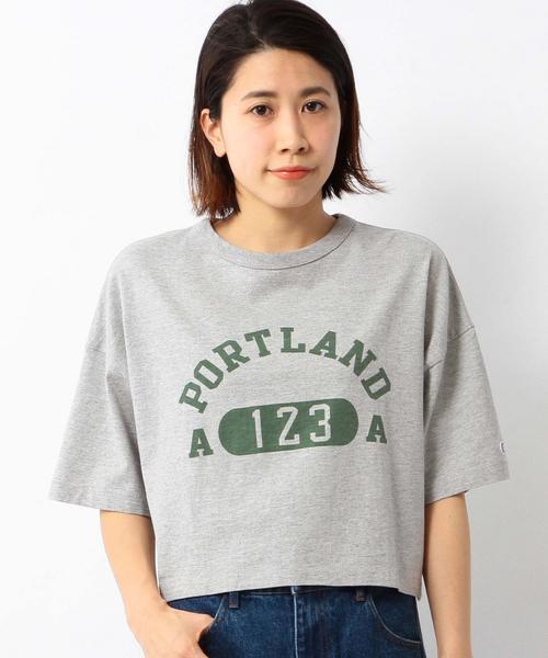 Another Edition(アナザーエディション)の「AE×ChampionロゴショートT/ BCAE×ChampionLOGO SHORT◆(Tシャツ/カットソー・レディース・オフホワイト/グレー/レッド・フリー)」の1枚目の写真