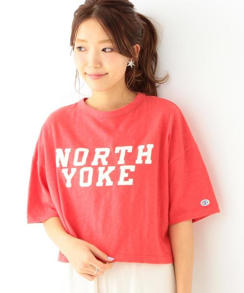 Another Edition(アナザーエディション)の「AE×ChampionロゴショートT/ BCAE×ChampionLOGO SHORT◆(Tシャツ/カットソー・レディース・オフホワイト/グレー/レッド・フリー)」の3枚目の写真