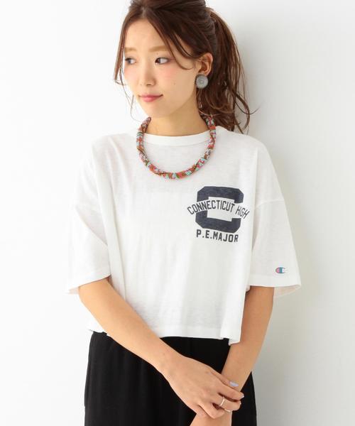 Another Edition(アナザーエディション)の「AE×ChampionロゴショートT/ BCAE×ChampionLOGO SHORT◆(Tシャツ/カットソー・レディース・オフホワイト/グレー/レッド・フリー)」の2枚目の写真