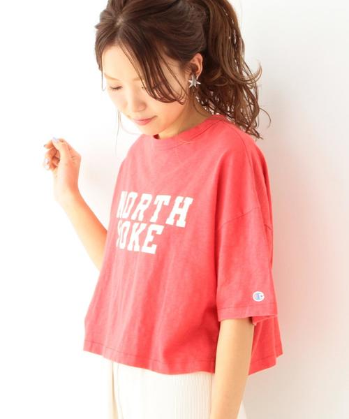 Another Edition(アナザーエディション)の「AE×ChampionロゴショートT/ BCAE×ChampionLOGO SHORT◆(Tシャツ/カットソー・レディース・オフホワイト/グレー/レッド・フリー)」の8枚目の写真