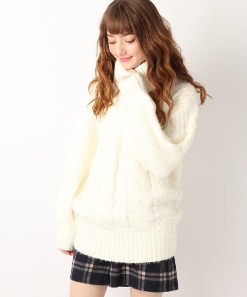 Heather（ヘザー）の「タートルシャギー*ケーブル　741818（ニット/セーター・レディース・ホワイト系その他/ミント/ピンク系その他・ONE SIZE）」の2枚目の写真