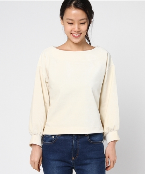 mysty woman（ミスティウーマン）の「カットコーデュロイボリューム袖プルオーバー（Tシャツ/カットソー・レディース・オフホワイト/ピンク/ブラック/ブル－グレ－・FREE）」の5枚目の写真