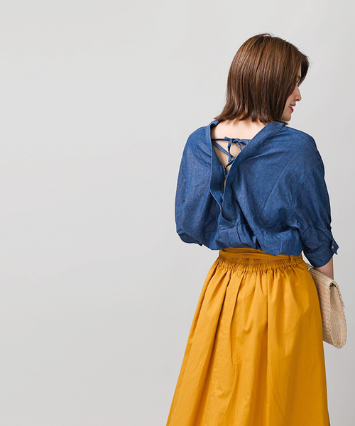 WEGO（ウィゴー）の「WEGO/5分袖刺繍スキッパーシャツ（シャツ/ブラウス・レディース・オフホワイト/インディゴブルー・FREE）」の8枚目の写真