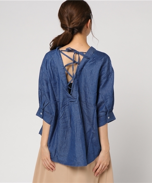 WEGO（ウィゴー）の「WEGO/5分袖刺繍スキッパーシャツ（シャツ/ブラウス・レディース・オフホワイト/インディゴブルー・FREE）」の11枚目の写真