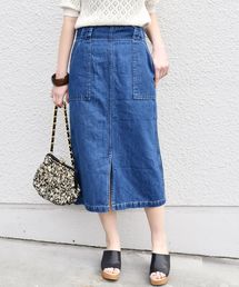 SHIPS | コットンリネンデニムポケットスカート◇(デニムスカート)