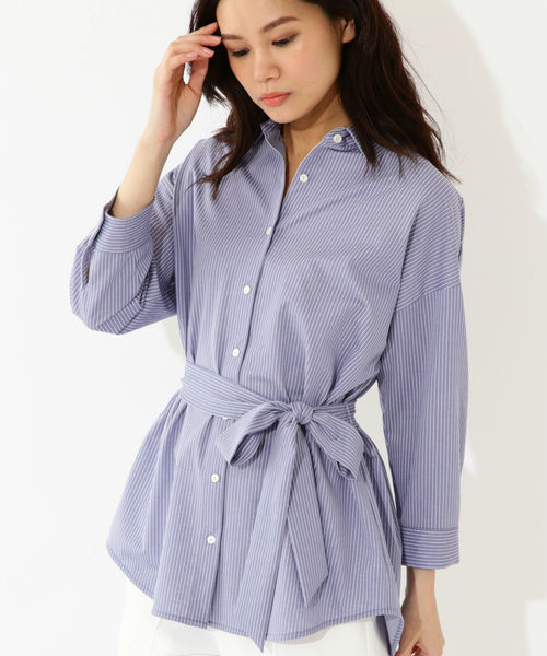 22 OCTOBRE（ヴァンドゥ－オクトーブル）の「ジャージーストライプシャツ（シャツ/ブラウス・レディース・グレー系その他/ブルー系その他・38）」の2枚目の写真