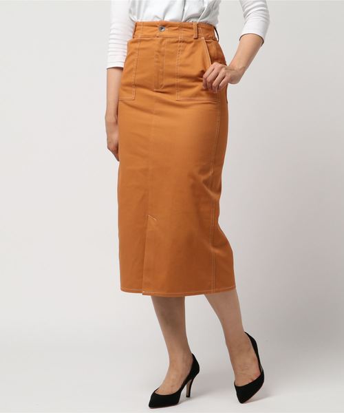 Cheek（チーク）の「バイカラーセンタースリットスカート（スカート・レディース・ブラウン/オフホワイト/キャメル・MEDIUM）」の8枚目の写真