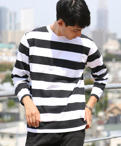 coen（コーエン）の「ワイドボーダーロングスリーブTシャツ（Tシャツ/カットソー・メンズ・ダークグリーン/ブラック/パープル・X-LARGE/MEDIUM/SMALL/LARGE）」の2枚目の写真