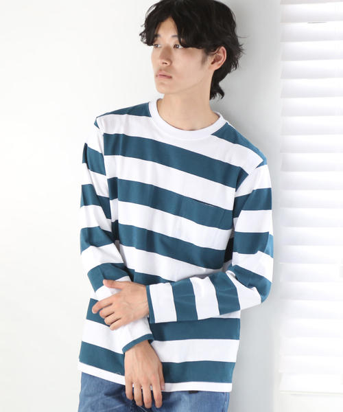 coen（コーエン）の「ワイドボーダーロングスリーブTシャツ（Tシャツ/カットソー・メンズ・ダークグリーン/ブラック/パープル・X-LARGE/MEDIUM/SMALL/LARGE）」の7枚目の写真