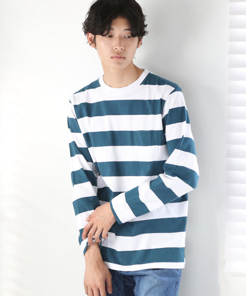 coen（コーエン）の「ワイドボーダーロングスリーブTシャツ（Tシャツ/カットソー・メンズ・ダークグリーン/ブラック/パープル・X-LARGE/MEDIUM/SMALL/LARGE）」の6枚目の写真