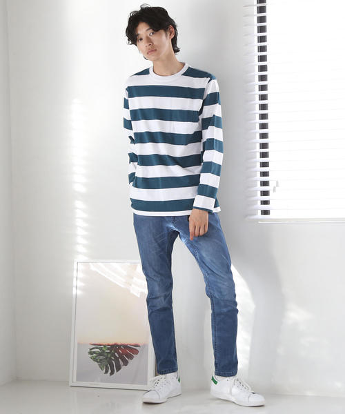 coen（コーエン）の「ワイドボーダーロングスリーブTシャツ（Tシャツ/カットソー・メンズ・ダークグリーン/ブラック/パープル・X-LARGE/MEDIUM/SMALL/LARGE）」の5枚目の写真