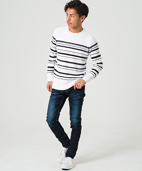 GOSTAR DE FUGA（ゴスタール ジフーガ）の「フェザーヤーンボーダニットソー（ニット/セーター・メンズ・ホワイト/ネイビー/グレー系その他・M/L）」の2枚目の写真