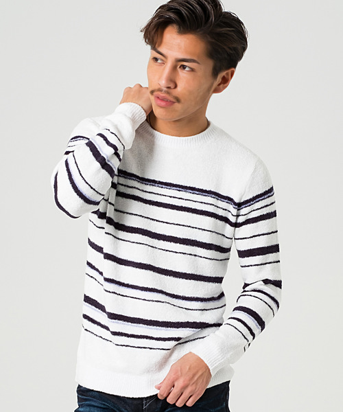 GOSTAR DE FUGA（ゴスタール ジフーガ）の「フェザーヤーンボーダニットソー（ニット/セーター・メンズ・ホワイト/ネイビー/グレー系その他・M/L）」の12枚目の写真