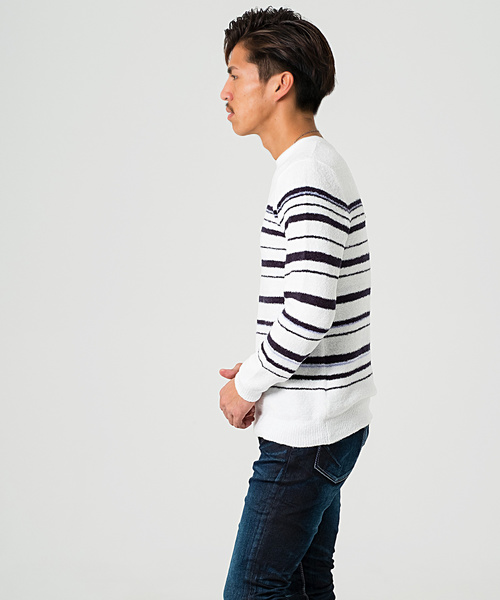 GOSTAR DE FUGA（ゴスタール ジフーガ）の「フェザーヤーンボーダニットソー（ニット/セーター・メンズ・ホワイト/ネイビー/グレー系その他・M/L）」の11枚目の写真