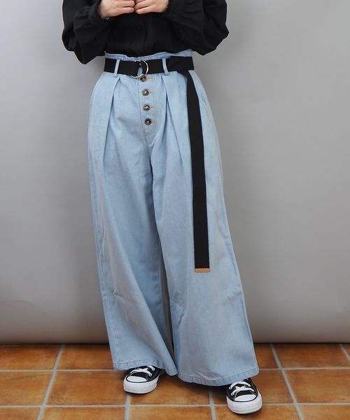 tiptop（ティップトップ）の「ベルト付き前ボタンワイドパンツ（その他パンツ・レディース・ベージュ/ネイビー/サックスブルー/ブルー/アイボリー・FREE）」の13枚目の写真