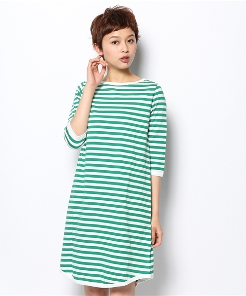 BEAMS BOY(ビームスボーイ)の「BEAMS BOY / 1cmボーダー 7分袖ワンピース 0893CL(ワンピース・レディース・ブラウン/イエロー/グリーン・ONE SIZE)」の3枚目の写真