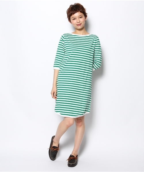 BEAMS BOY(ビームスボーイ)の「BEAMS BOY / 1cmボーダー 7分袖ワンピース 0893CL(ワンピース・レディース・ブラウン/イエロー/グリーン・ONE SIZE)」の8枚目の写真