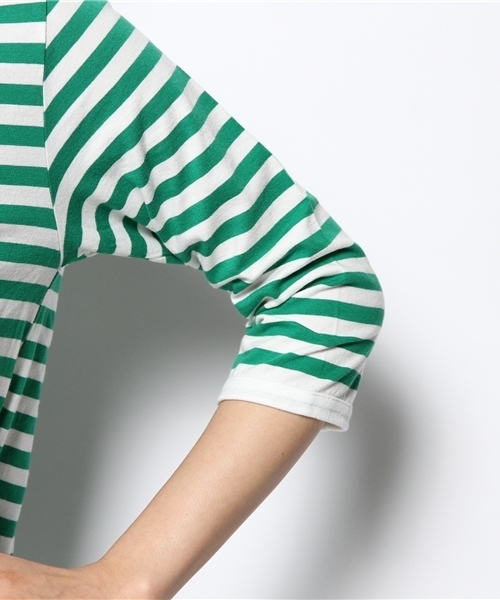 BEAMS BOY(ビームスボーイ)の「BEAMS BOY / 1cmボーダー 7分袖ワンピース 0893CL(ワンピース・レディース・ブラウン/イエロー/グリーン・ONE SIZE)」の10枚目の写真