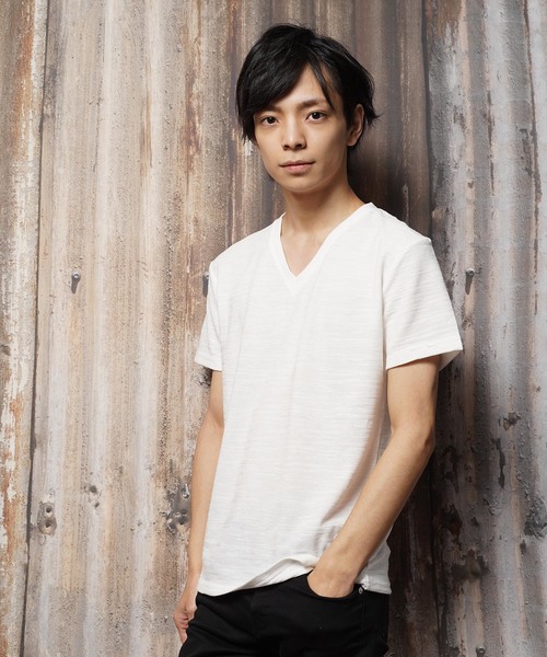 おしゃれスタ(オシャレスタ)の「カモフラージュジャカードVネック半袖Tシャツ(SS)(Tシャツ/カットソー・メンズ・ホワイト/ブラック/ネイビー・M/L)」の1枚目の写真