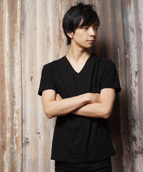 おしゃれスタ(オシャレスタ)の「カモフラージュジャカードVネック半袖Tシャツ(SS)(Tシャツ/カットソー・メンズ・ホワイト/ブラック/ネイビー・M/L)」の2枚目の写真