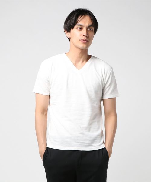 おしゃれスタ(オシャレスタ)の「カモフラージュジャカードVネック半袖Tシャツ(SS)(Tシャツ/カットソー・メンズ・ホワイト/ブラック/ネイビー・M/L)」の6枚目の写真