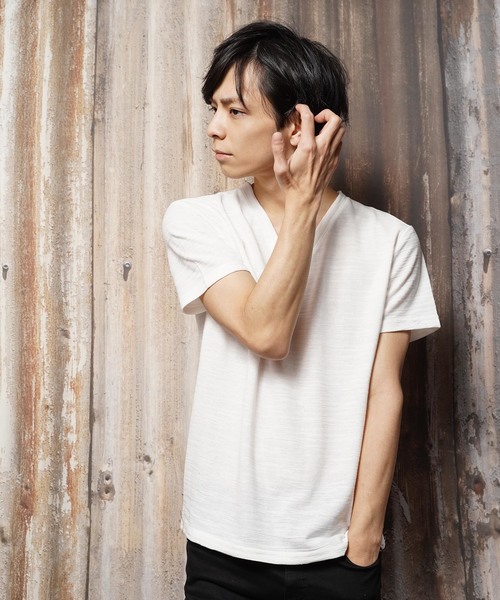 おしゃれスタ(オシャレスタ)の「カモフラージュジャカードVネック半袖Tシャツ(SS)(Tシャツ/カットソー・メンズ・ホワイト/ブラック/ネイビー・M/L)」の9枚目の写真