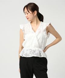 綿混レースカシュクール風半袖ブラウス