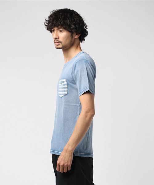 STYLEBLOCK（スタイルブロック）の「インディゴUSA星条旗プリントポケット付きクルーネック半袖Tシャツ（Tシャツ/カットソー・メンズ・ネイビー/ブルー・LL/M/L）」の3枚目の写真