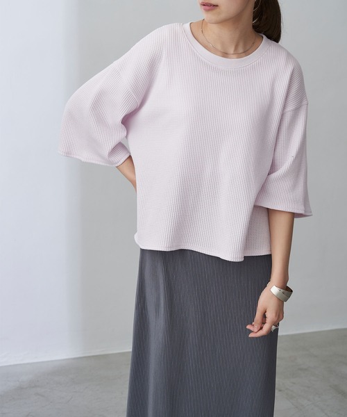 Chaco closet（チャコ クローゼット）の「ビッグシルエット ワッフル ハーフスリーブプルオーバー（Tシャツ/カットソー・レディース・ブラック/ベージュ/ネイビー/オフホワイト/オリーブ/杢グレー/バイオレット・FREE）」の7枚目の写真