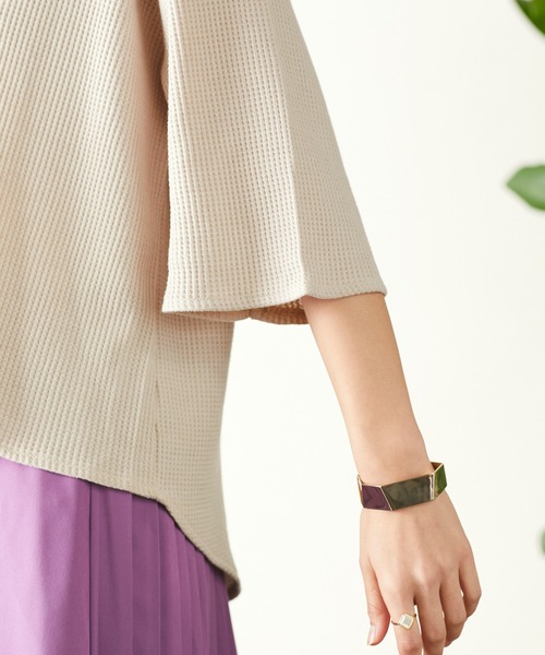 Chaco closet（チャコ クローゼット）の「ビッグシルエット ワッフル ハーフスリーブプルオーバー（Tシャツ/カットソー・レディース・ブラック/ベージュ/ネイビー/オフホワイト/オリーブ/杢グレー/バイオレット・FREE）」の15枚目の写真