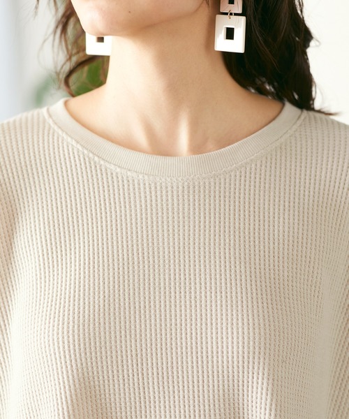 Chaco closet（チャコ クローゼット）の「ビッグシルエット ワッフル ハーフスリーブプルオーバー（Tシャツ/カットソー・レディース・ブラック/ベージュ/ネイビー/オフホワイト/オリーブ/杢グレー/バイオレット・FREE）」の13枚目の写真