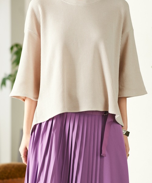 Chaco closet（チャコ クローゼット）の「ビッグシルエット ワッフル ハーフスリーブプルオーバー（Tシャツ/カットソー・レディース・ブラック/ベージュ/ネイビー/オフホワイト/オリーブ/杢グレー/バイオレット・FREE）」の14枚目の写真