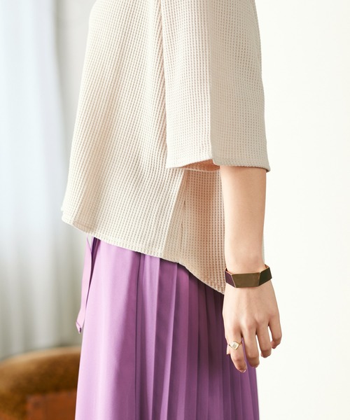 Chaco closet（チャコ クローゼット）の「ビッグシルエット ワッフル ハーフスリーブプルオーバー（Tシャツ/カットソー・レディース・ブラック/ベージュ/ネイビー/オフホワイト/オリーブ/杢グレー/バイオレット・FREE）」の17枚目の写真