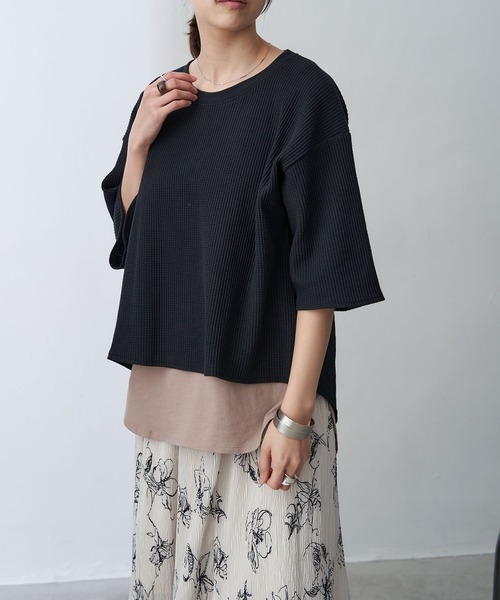 Chaco closet（チャコ クローゼット）の「ビッグシルエット ワッフル ハーフスリーブプルオーバー（Tシャツ/カットソー・レディース・ブラック/ベージュ/ネイビー/オフホワイト/オリーブ/杢グレー/バイオレット・FREE）」の22枚目の写真