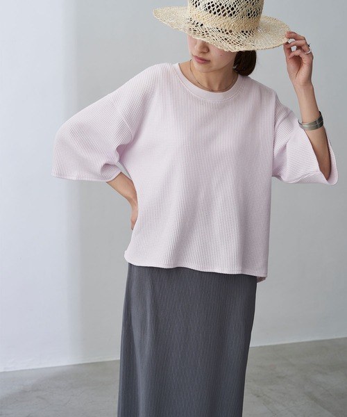 Chaco closet（チャコ クローゼット）の「ビッグシルエット ワッフル ハーフスリーブプルオーバー（Tシャツ/カットソー・レディース・ブラック/ベージュ/ネイビー/オフホワイト/オリーブ/杢グレー/バイオレット・FREE）」の21枚目の写真