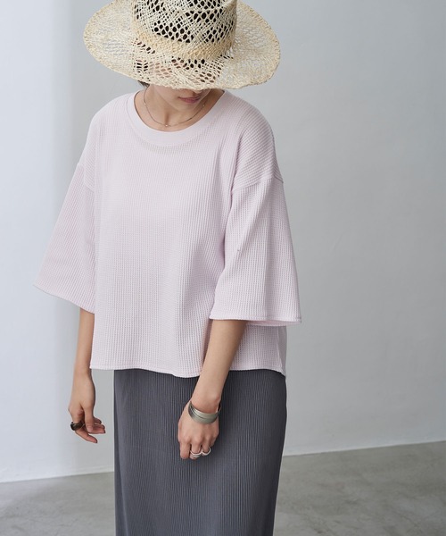 Chaco closet（チャコ クローゼット）の「ビッグシルエット ワッフル ハーフスリーブプルオーバー（Tシャツ/カットソー・レディース・ブラック/ベージュ/ネイビー/オフホワイト/オリーブ/杢グレー/バイオレット・FREE）」の20枚目の写真