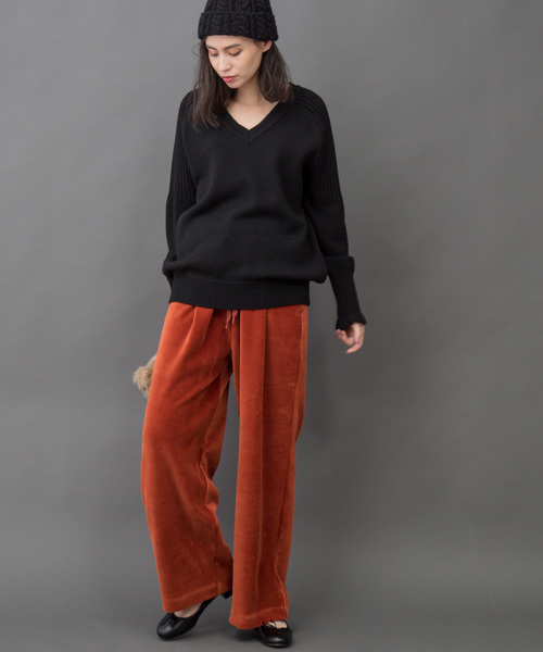 Munich（ミューニック）の「コーデュロイジャージー　ワイドイージーパンツ（その他パンツ・レディース・ベージュ/アイボリー/ダークグレー/ダークオレンジ・S/XS/M）」の5枚目の写真