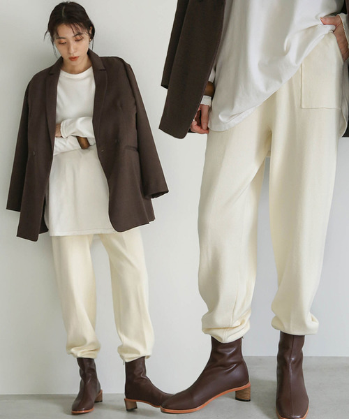 select MOCA（セレクトモカ）の「ジョガーニットパンツ/サイドポケットウエストゴムニットパンツ（その他パンツ・レディース・ブラック/アイボリー/ライトベージュ・FREE）」の2枚目の写真