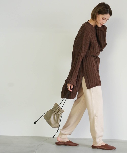 select MOCA（セレクトモカ）の「ジョガーニットパンツ/サイドポケットウエストゴムニットパンツ（その他パンツ・レディース・ブラック/アイボリー/ライトベージュ・FREE）」の6枚目の写真