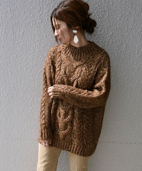 Khaju(カージュ)の「Khaju:カラーケーブルニットプルオーバー◇(ニット/セーター)」|ブラウン
