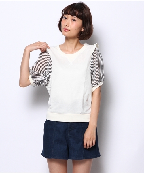 one after another NICE CLAUP(ワンアフターアナザーナイスクラップ)の「【ナイスクラップ】袖ストライププルオーバー(Tシャツ/カットソー・レディース・オフホワイト/パープル/ネイビー・FREE)」の12枚目の写真