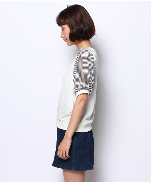 one after another NICE CLAUP(ワンアフターアナザーナイスクラップ)の「【ナイスクラップ】袖ストライププルオーバー(Tシャツ/カットソー・レディース・オフホワイト/パープル/ネイビー・FREE)」の5枚目の写真