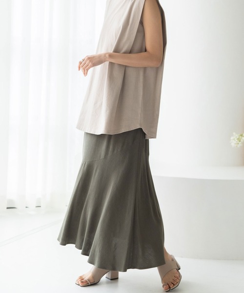 rectangle（レクタングル）の「リネン混イレヘムスカート（スカート・レディース・ブラウン/カーキ/ライム・FREE）」の6枚目の写真