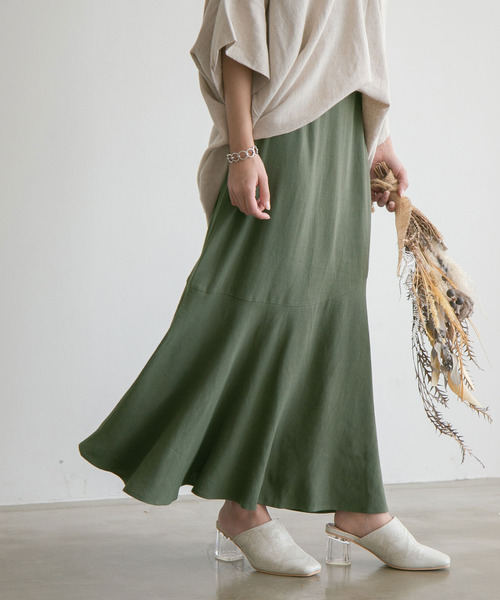 rectangle（レクタングル）の「リネン混イレヘムスカート（スカート・レディース・ブラウン/カーキ/ライム・FREE）」の4枚目の写真