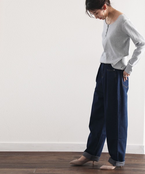 classicalelf（クラシカルエルフ）の「ランダムリブ ヘンリーネック無地ミドル丈ロングTシャツ（長袖）（Tシャツ/カットソー・レディース・ブラック/ホワイト/杢グレー/ベージュ/チャコール/ブラウン・LARGE/XXX-LARGE/X-LARGE/MEDIUM/XX-LARGE）」の16枚目の写真