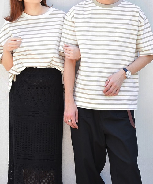 PairPair（ペアペア）の「ロールアップボーダーT（Tシャツ/カットソー・レディース・ライトベージュ/モカ/ベージュ・FREE）」の3枚目の写真