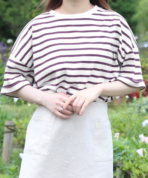 PairPair（ペアペア）の「ロールアップボーダーT（Tシャツ/カットソー・レディース・ライトベージュ/モカ/ベージュ・FREE）」の16枚目の写真