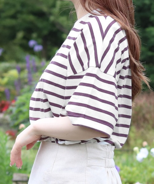 PairPair（ペアペア）の「ロールアップボーダーT（Tシャツ/カットソー・レディース・ライトベージュ/モカ/ベージュ・FREE）」の5枚目の写真