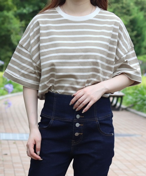 PairPair（ペアペア）の「ロールアップボーダーT（Tシャツ/カットソー・レディース・ライトベージュ/モカ/ベージュ・FREE）」の11枚目の写真